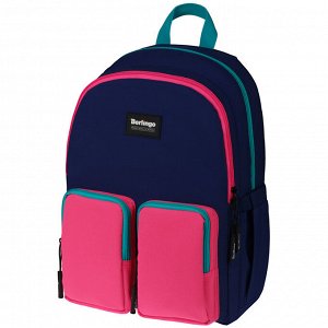 Рюкзак Berlingo Color blocks ""Blue pink"" 39*28*17см, 2 отделения, 4 кармана, уплотненная спинка