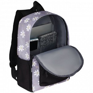 Рюкзак Berlingo Casual ""Chamomile black"" 39,5*27*13см, 1 отделение, 3 кармана, уплотненная спинка