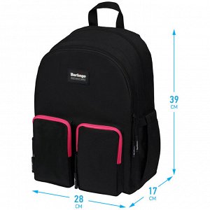 Рюкзак Berlingo Color blocks &quot;&quot;Black pink&quot;&quot; 39*28*17см, 2 отделения, 4 кармана, уплотненная спинка