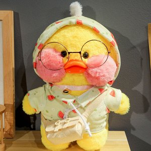 Уточка LalaFanfan Duck - Желтая в толстовке (арбузик) с капюшоном, сумочкой и очками