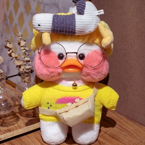 Мягкая игрушка утка Lalafanfan White в свитере с повязкой и очками