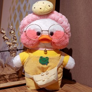 Мягкая игрушка утка Lalafanfan White в желтом комбинезоне с повязкой и очками