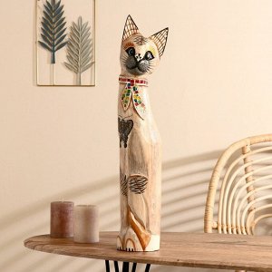 Сувенир «Кошка белая с бабочкой и бантом из мозаики», 60x12x6 см, дерево