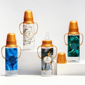 Бутылочка для кормления «Золотая коллекция: белый мрамор» 250 мл цилиндр, с ручками