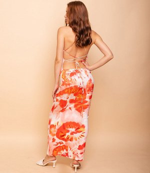 Платье #КТ392, белый, оранжевый