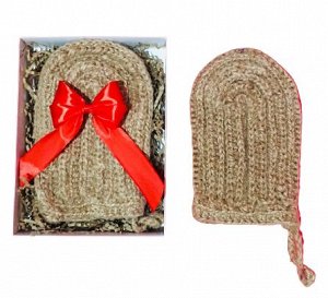 Мочалка-варежка для тела из джута в подарочной упаковке