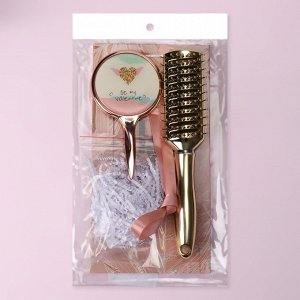 Подарочный набор «Любовь», 2 предмета: массажная вентилируемая расчёска, зеркало, цвет МИКС