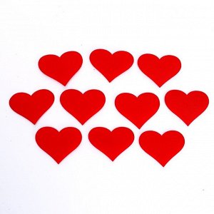 Сердечки декоративные, на клеевой основе, набор 10 шт., размер 1 шт: 5 x 4,5 см, цвет красный