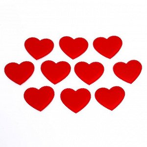 Сердечки декоративные, на клеевой основе, набор 10 шт., размер 1 шт: 4,5 x 4 см, цвет красный