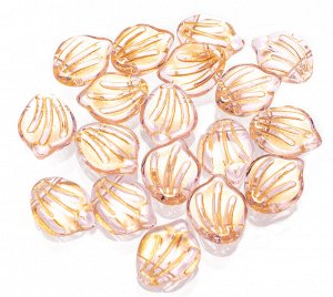 Бусины стеклянные Лепесток персиковые 15х12х4,5 мм. Цена за 1 шт.