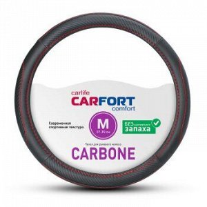 Оплетка CarFort Carbone, черная, красная прошивка, М (1/25) CS7152