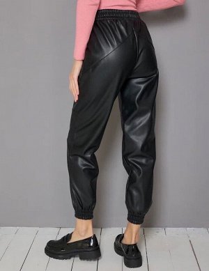 Джоггеры женские, пояс на резинке, эко-кожа/Спортивные женские брюки