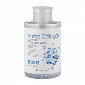 3W Clinic Очищающая вода для снятия макияжа с коллагеном Marine Collagen Clean-Up Cleansing Water, 500 мл