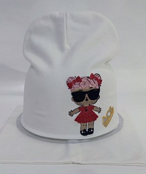 Шапка для девочки + снуд, цвет молочный