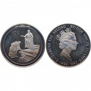 Британские Виргинские острова 25 Долларов 1992 год Серебро Proof KM# 122 Колумб склоняется перед королем Фердинандом Серия  500 лет Открытие Америки