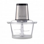 Измельчитель WILLMARK WMC-7288SS (550Вт., стекл. чаша 2л., рез. основ, корпус нержав. сталь, чёрный)