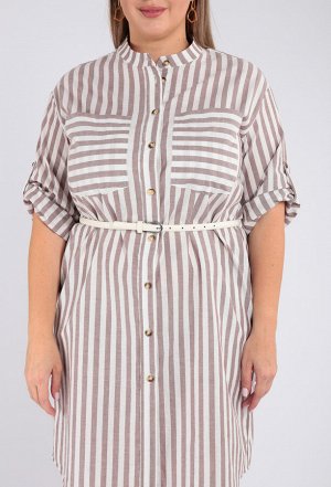 Платье-рубашка 1324/6-1324 - 24-34 коричневый, белый, полоска