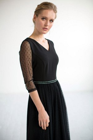 Платье Элеонора/6-1087 - 39-31 черный, горох