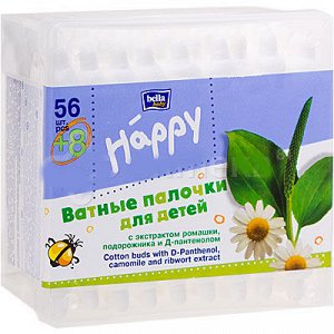 Палочки ватные Bella c экстр. ромашки, подорожника и Д-пантенолом детские с огранич. 56 шт