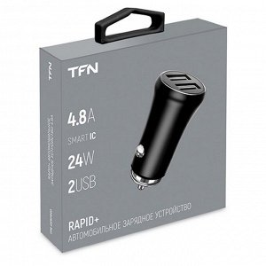 Автомобильное зарядное устройство TFN RAPID, 2 USB, 4.8 А, быстрая зарядка, черное