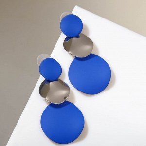 Серьги металл "Азелия" круги, трио, цвет синий в серебре