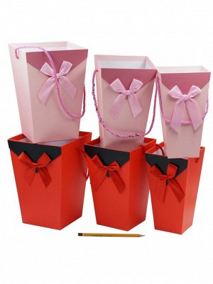 Коробка для цветов 11,5/9,5/7,5 х11,5/9,5/7,5 х24/23/22 набор 3 шт с ручкой цвет микс HS-13-10/13-11