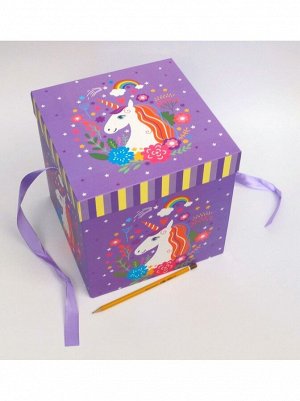 Коробка складная Единорог голова на фиолетовом 22 х 22 х 22 см YXL-5031L-3
