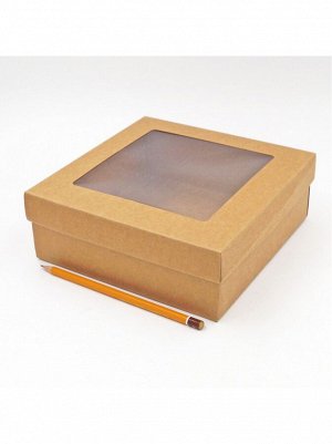 Коробка складная с окном 20 х 20 х 7 см крафт 2 части HS-5-1