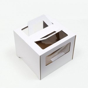 Коробка под торт 2 окна, с ручками, белая, 24 х 24 х 20 см