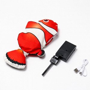 Игрушка для кошек "Рыба-клоун" со светом с двигающимся хвостом и с USB-зарядкой, 28 см
