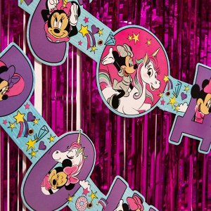 Набор для дня рождения "Минни Маус и Единорог": гирлянда (2,4 м), дождик (1х2 м), Микки Маус и его д