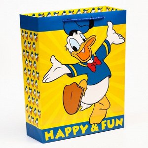 Пакет подарочный "Happy &amp; fun", Микки Маус, 31х40х11,5 см