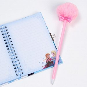Disney Подарочный набор: записная книжка на замочке, наклейки и ручка - пушистик, Холодное сердце