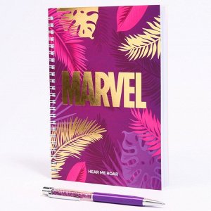 Подарочный набор: ежедневник А5 "Marvel", на гребне, 60 листов и ручка, Мстители