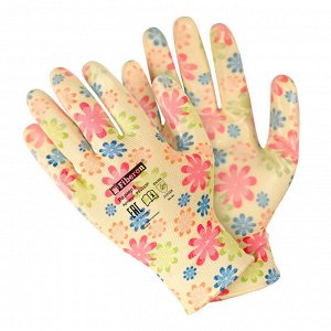 Перчатки "Для садовых работ", полиэстер, нитриловое покрытие, в и/у, 8(M), разноцветные, микс цветов, Fiberon