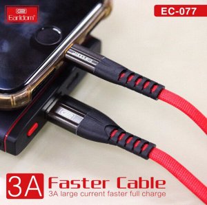 Зарядный Кабель USB Earldom Nylon+Metal 3.0А 1м черный зарядка и передача