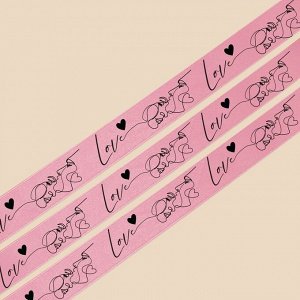 Лента атласная Love, розовая, 2 см x 25 ярд (22,5 м)