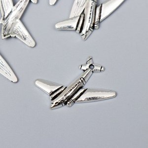 Декор для творчества металл "Пассажирский самолёт" серебро G172B516 3,1х2,5 см