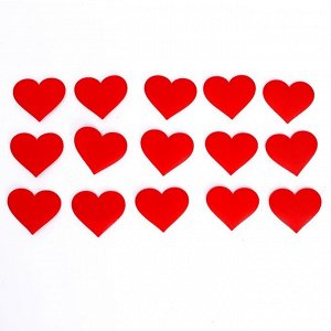Сердечки декоративные, на клеевой основе, набор 15 шт., размер 1 шт: 3,5 x 3 см, цвет красный