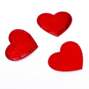 Сердечки декоративные, набор 10 шт., размер 1 шт: 4,5 x 3,1 см, цвет красный переливающийся