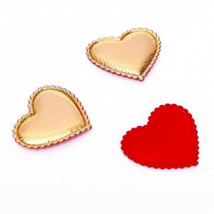 Сердечки декоративные, набор 15 шт., размер 1 шт: 3,5 ? 3 см, цвет красный,золото