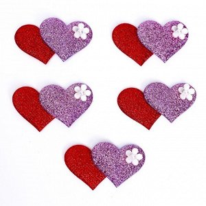 Сердечки декоративные, набор 5 шт., размер 1 шт: 5 ? 3,5 см, цвет красно-розовый