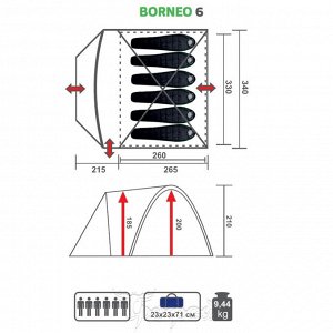 Палатка 6-местная BORNEO-6-G зеленая Premier Fishing