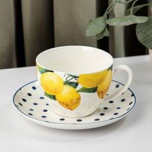 Чайная пара Доляна «Лимон», 2 предмета: чашка 250 мл, блюдце d=15 см