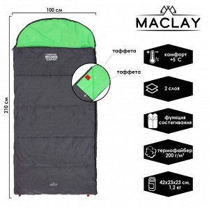 Спальник 2-слойный, L одеяло+подголовник 210 x 100 см, camping comfort summer, таффета/таффета, +5°C