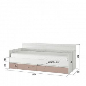 Кровать-тахта с подушками «Зефир № 900.4», 2000 ? 900 мм, цвет дуб эльза / мокко
