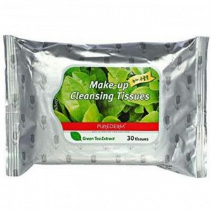 Purederm Make-up Cleansing Tissues Green Tea Очищающие салфетки для снятия макияжа с зелёным чаем, 30 шт