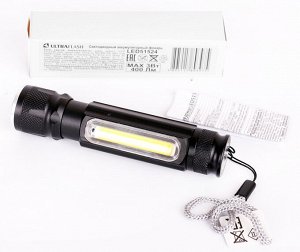 Фонарь  Ultra Flash  LED 51524 (фонарь аккум 4В, черный, 2LED, 3Вт, фокус, 4реж, USB, бокс)