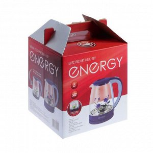 Чайник электрический ENERGY E-287, стекло, 2 л, 1500 Вт, подсветка, синий