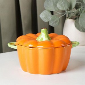 Горшочек из жаропрочной керамики для запекания «Тыква», 650 мл, 18,5?14?11 см, посуда для Хэллоуина, цвет оранжевый